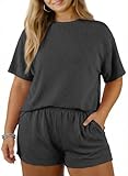 Eytino Women Plus Size 2 Piece Sets Summer Outfits 2026 Two Piece Lounge Set Matching Clothing Oversized Tshirts Sports Shorts,4X Grey