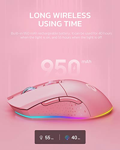 Image of Wireless and Wired Dual-Mode Rechargeable Gaming Mouse with 7 Programmable Buttons, RGB and 7 Adjustable DPI Levels up to [10000DPI] [150IPS] [1000Hz Polling Rate] for PC and Notebook Gamer (Pink)