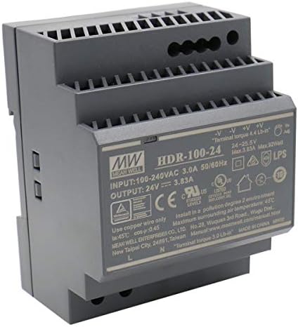 MEAN WELL HDR-100-24 AC-DC Ultra Slim DIN Rail Power Supply CV, Black