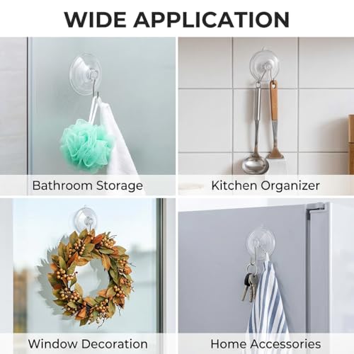 12 Stück Saugnapf Haken Extra Stark 45mm Saughaken Transparent für Fenster Badezimmer Küche, Saugnäpfe mit Haken Ohne Bohren, Wiederverwendbar Wasserfest für Handtuchhalter Deko Lichterkette Glas