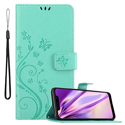 Cadorabo Hülle für Xiaomi Pocophone F1 in FLORAL TÜRKIS  Handyhülle im Blumen Design mit Magnetverschluss, Standfunktion und 3 Kartenfächern  Case Cover Schutzhülle Etui Tasche Book Klapp Style