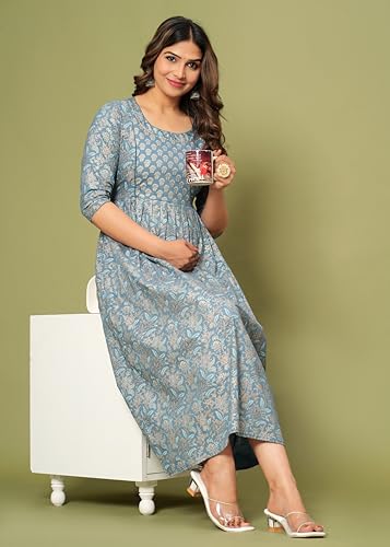 Image of Women's Feeding Kurta Cotton | Floral Anarkali Pregnancy Kurta with Nursing Zipper | Pre & Post Partum | Maternity Dresses | Mom to Be Gift