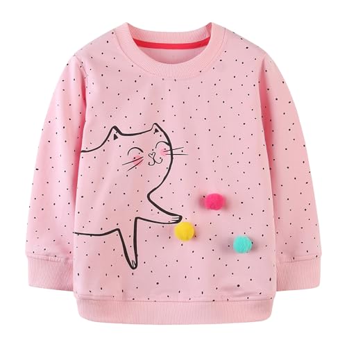 Dinopjs Mädchen Sweatshirts Bedruckte Kleidung Pullover Kinder Lässig Langarm Warme Jumper für 2-7 Jahre Mantel (Kätzchen Spielt mit Wattebausch)