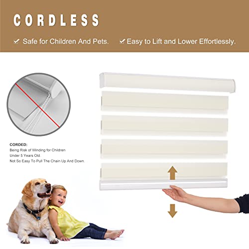 Image of Changshade Custom Size Zebra Blinds Cordless Indoor Window Shades Privacy Dual Layer for Living Room, Bedroom, Bathroom, Kitchen, Nursery, Inside Outside Mount Easy Install, Light Filtering, Beige