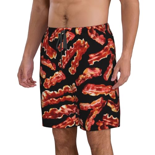 Bacon Pattern Print Men's Swim Trunks | Quick Dry Drawstring Beach Shorts2