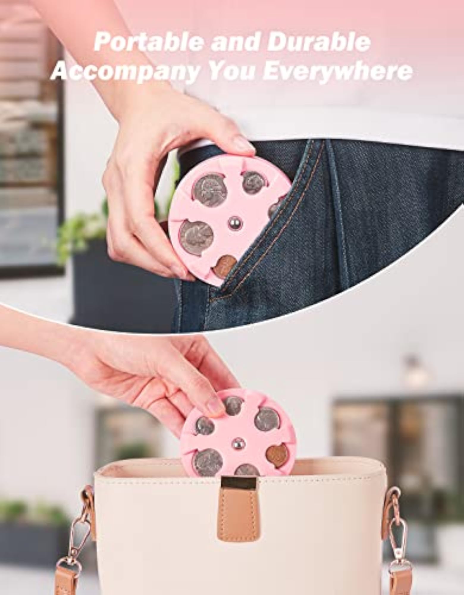 Portable Coin Change Organizer, Universal Coin Storage Holder