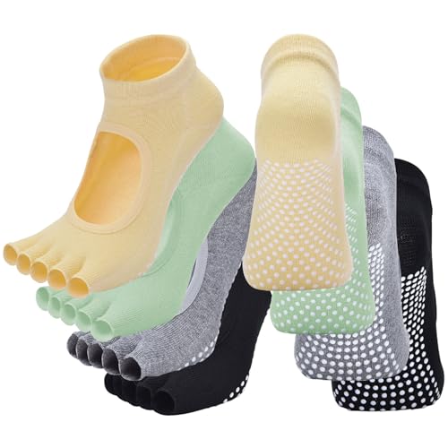 Image of 2 Pairs Toeless Yoga Socks Non-Slip Grips for Pilates Ballet Dance Barefoot Workout Cotton Open Toe Sports Socks