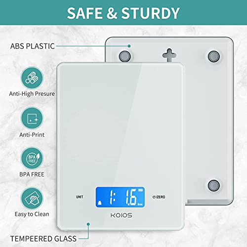 Koios 11Lb/5Kg Small Accurate Food Scale For Kitchen, Waterproof Usb Plug In Rechargeable Digital Kitchen Scale, Digital Food Kitchen Scale For Weight Loss, Food Scale For Baking Dieting, White #TOP7