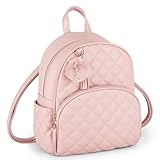 ECOSUSI Mini Backpack for Women Leather Small Backpack Purse for Ladies Cute Pom Bookbag Travel Shoulder Bag with Charm Tassel Pink