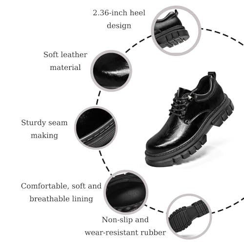 Men's Leather Chunky Platform Oxford Shoes Classic Round Toe Lug Sole Non-Slip Business Work Dress Shoes Walking and Driving Lace-Up Casual Shoes3