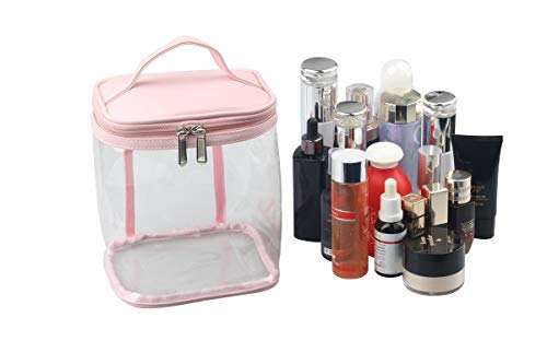 Pochette de maquillage transparente rose aux finitions soignées