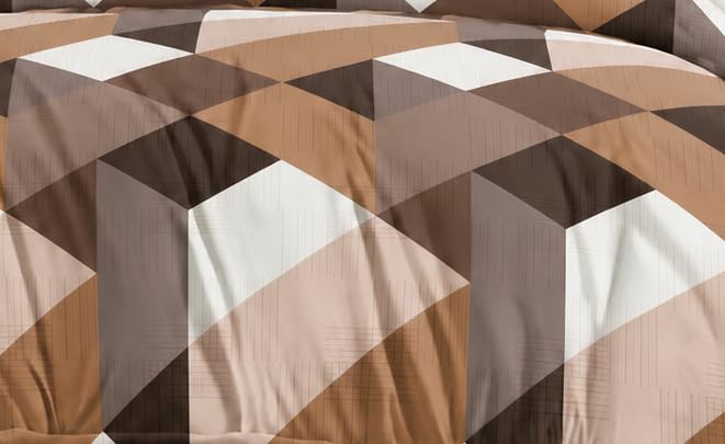 Image of DECOR2ADMIRE 300TC Premium Glace Cotton Printed Super King Size Double Bedsheet with Two Pillow Covers, 108 * 108 Inches or 9ft by 9ft or 275 cm x 275 cm (Brown Check Print)