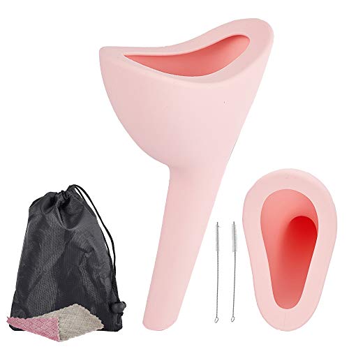 Female Urination Device - Medical Grade Silicone Funnel: Safe & Handy | Easy to Use & Clean Portable Urinal for Women- Outdoor Gear: Travel, Camping, Festival w/ Discreet Pouch, Cleaning Cloth & Brush