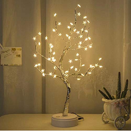 Image of Ulalaza Starry Copper String Tree Branch Lamp LED Battery Operated or USB Supply Warm Wire Bedside Light with Touch Switch for Home Room Decor