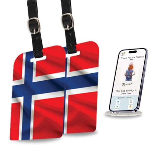 tag8 Bag Security Luggage Tags, 2 Pcs Norway Flag Bag Tags with Airport Tracer Code, Suitcase Luggage Tags Travel Suitcase Baggage Handbag Tag | Stop Losing, Start Tagging, Red