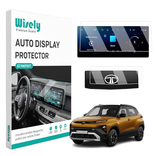 Image of Wisely 2Pcs - Screen Guard for TATA PUNCH (2026) ACCOMPLISHED /ACCOMPLISHED+S 10.25-Inch Display Car Infotainment System Protector + Steering Guard - Stereo Accessories - Touch Responsive - HD Clear