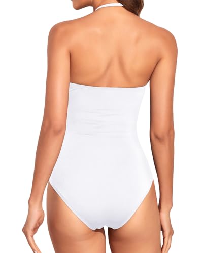 Image of Holipick Women Tummy Control One Piece Swimsuits Strapless Bandeau Bathing Suits Slimming Halter Swimwear