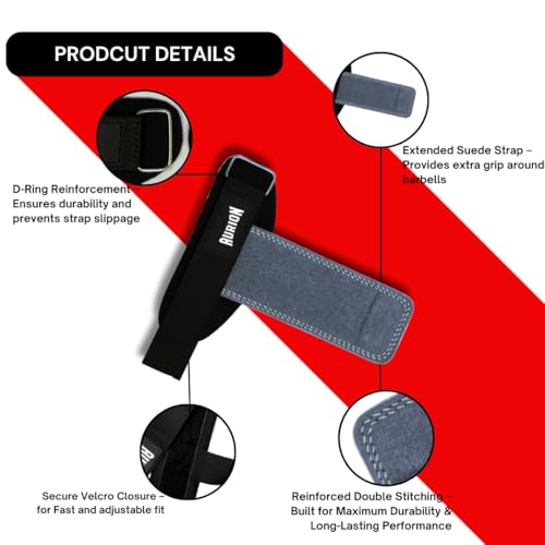 Image of Aurion Premium Suede Leather Lifting Straps | Padded Wrist Support for Weightlifting & Bodybuilding | Non-Slip 19 inch Deadlift Straps for Gym Workout | Adjustable Wraps for Men & Women (Grey)