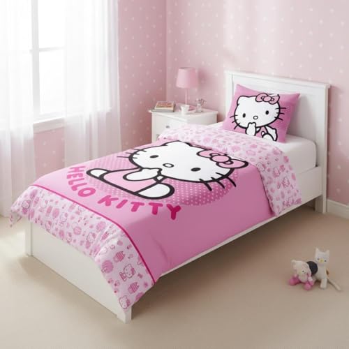 arlis Parure de Lit Hello Kitty, Housse de Couette Réversible 140x200 cm, Taie d'oreiller 65x65 cm (Parure de lit Hello Kitty)