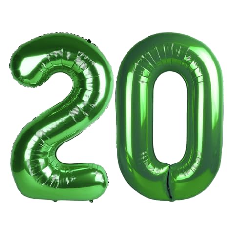 Image of Number Balloons 20 Balloon Dark Green for 20th Birthday Decorations, 40 in | Saturated Color, Large 40 in, With Inflation Straw & Hanging Hole, For Back-To-School Season, Forest Picnic Party, Christmas