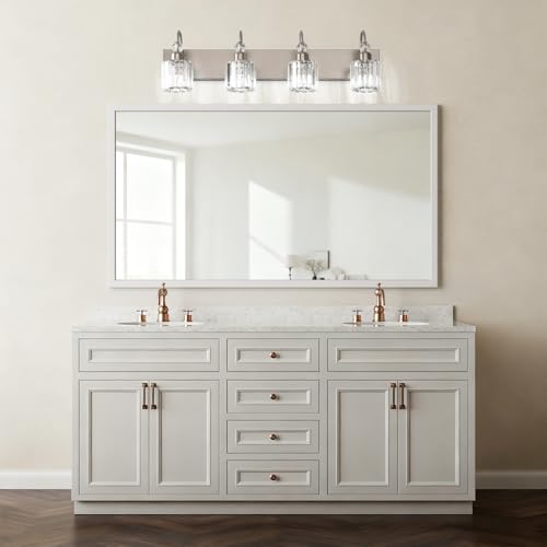 Image of Ralbay 4-Light Crystal Vanity Light for Bathroom Brushed Nickel Modern Bathroom Light Fixtures