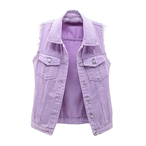 Chaleco de mezclilla morado con botones en talla grande 4XL para mujer
