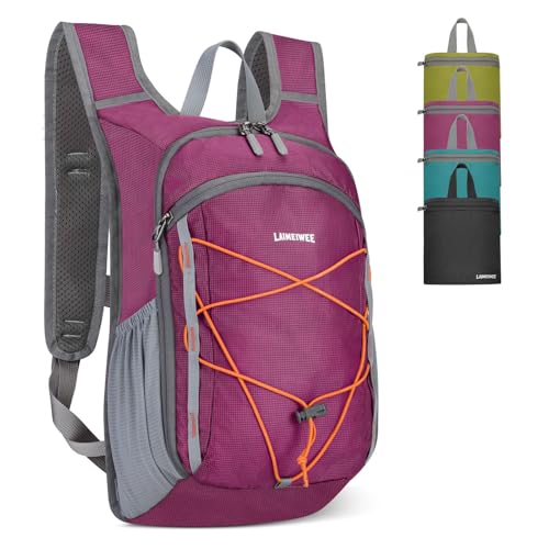 LAIMEIWEE 13L Small Hiking Backpack for Women Men, Lightweight Foldable Day pack, Packable Daypack for Travel, Camping (Burgundy)