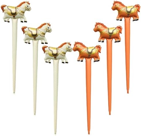 Horse Stick Balloon, Foil, Brown and White, Horse Party Theme, Set of 6, Self Sealing image 2