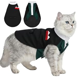 DENTRUN Cat Tuxedo Outfit Formal Suit with Shirt, Fancy Pet Tuxedo Vest for Hairless & Furry Cats, Kitten Wedding Attire Birthday Party Costume Clothes for Cats Only, XS-XXL
