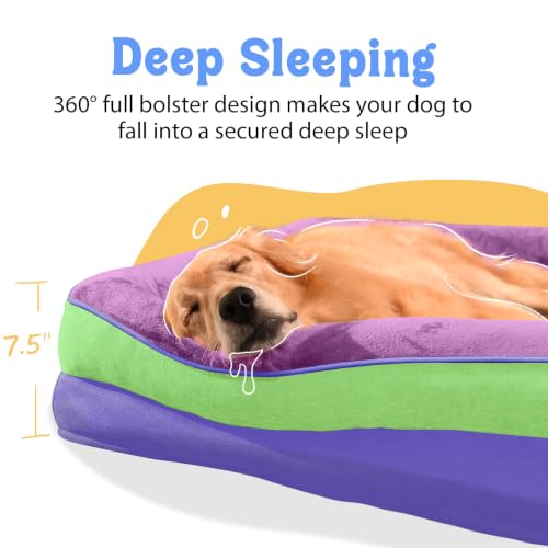 Image of Chez Paw Waterproof Orthopedic XL Dog Bed for Large and Extra Large Dogs | Egg Crate Foam, 4-Sided Bolster Support, Waterproof Liner, Non-Slip Bottom, Machine Washable Cover, 42 x 30 Inch