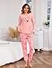 Sykooria Schlafanzug Damen Lang aus Baumwolle Langarm V-Ausschnitt Kontrastkante Design Zweiteilige Pyjama Damen Set Oberteile & Pyjamahosen, A-Liebe+Rosa, L