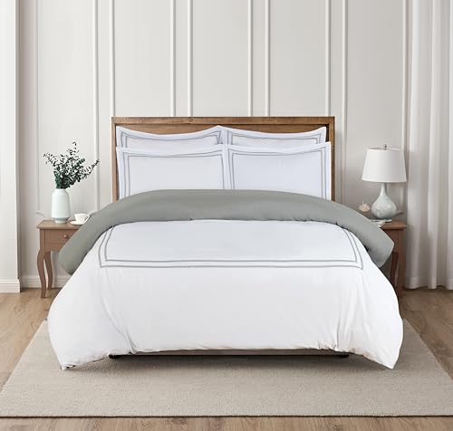 Majestic Giftware Madison Linen 8 Pcs Twin Size Bedding Set (BL56-T) | Riviera - Gray 400 TC Cotton Sateen Durable & Eashable | 2 Fitted Sheets, 2 Duvets, 4 Pillowcases - Noble Collection