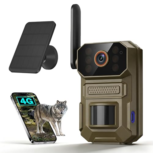 NodeGlow 4G LTE Cellular Trail Camera with Solar Panel, 1080p Full HD Pet Cameras, Motion Detection, Live View, Night Vision, Two-Way Talk, IP65, Built-in SIM Card, Unlimited Plan (Sold Separately)