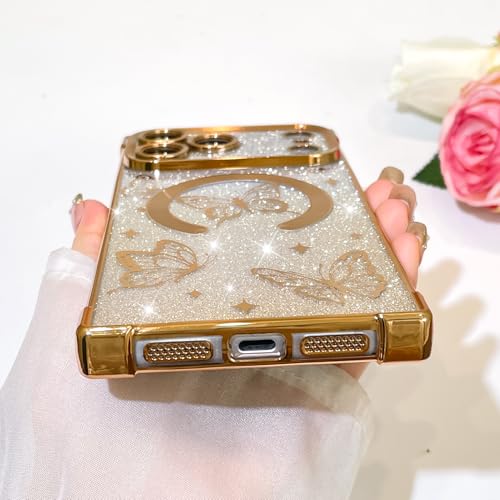 Bonoma Magnetic Case for iPhone 17 Pro Max [Compatible with Magsafe] Cute Gold Butterfly Pattern Glitter Phone Case with Camera Lens Protection,Sparkly Slim Soft Back Cover for Women Girls by Bonoma - Used condition - Image 5