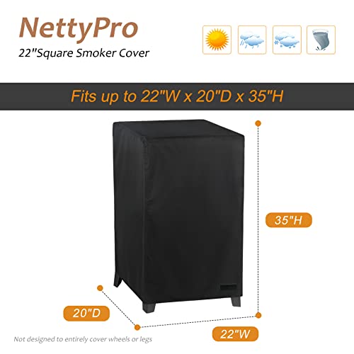 NetttyPro Smoker Cover for Outside Electric Masterbuilt Smoker 30 inch, Outdoor Waterproof Heavy Duty Square Vertical Small Grill Cover, 22" W x 20" D x 35" H, Black by NettyPro - Image 6