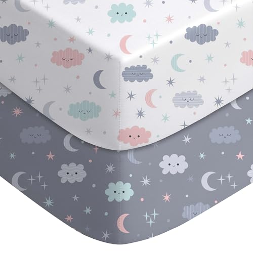 Image of Yoofoss Baby Crib Sheets for Boys Girls, Fitted Crib Sheet 2 Pack for Standard Crib and Toddler Mattress, Super Soft Microfiber Baby Sheet 28x52x8in(Cloud)