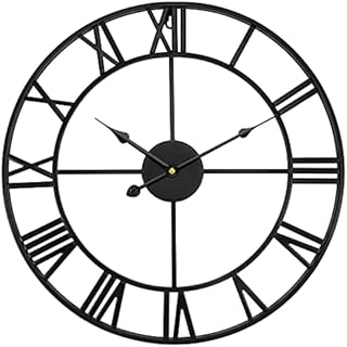 Foxtop Large Wall Clock for Living Room, Silent 47cm Oversized Non-Ticking Modern Decorative Skeleton Clock Roman 3D Numbers Easy to Read Round Analogue Metal Clock (18.5 Inch, Black)