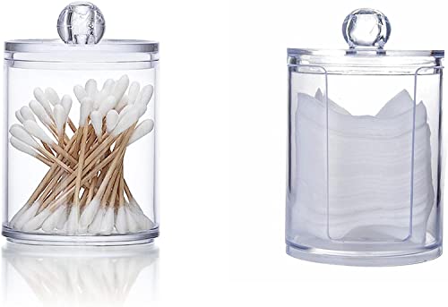Norhogo Confezione da 2 contenitori per cotton fioc, contenitore per trucco, cosmetici, organizer con coperchio per bastoncini di cotone (trasparente)