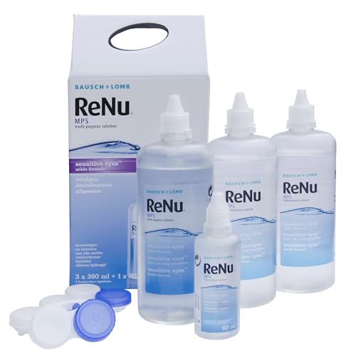 ReNu Multi-Doel Lenzenvloeistof 3x 360 ml & 1x 60ml - Voor Comfortabel Dragen van Zachte Contactlenzen, Zacht Voor Gevoelige Ogen, Reinig, Desinfecteer, Spoel, Smeer en Bewaar Uw Lenzen