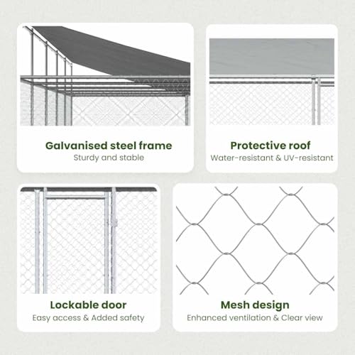 vidaXL Hundezwinger, Hundehütte mit Dach Türen, Hundekäfig mit Maschen-Design, Hundehaus Hühnerstall Drahtkäfig, Grau Verzinkter Stahl