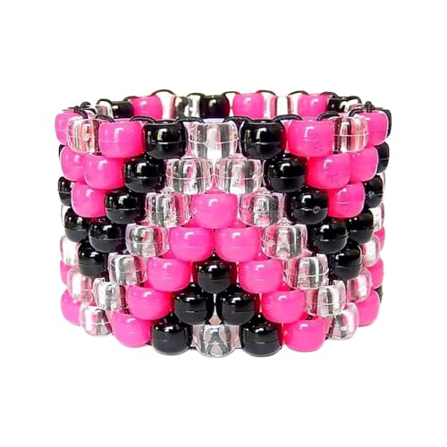 Kandi Cuff Scene Acessories Bold Patterns Dopamine Beads, Dailywear, Festival Clubwear, Rave Party Lovers, PLUR (Pink)