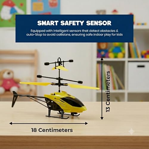 Image of Remote Control Helicopter Flying RC Aircraft | Easy-to-Fly Rechargeable Helicopter Toy for Kids | Indoor & Outdoor Use | Induction Flight | Stable Control | Yellow Black