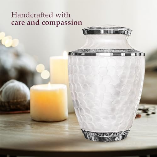 Image of Trupoint Memorials Cremation Urns for Human Ashes, Silver Lining Decorative Burial Urns for Male and Female, Funeral Memorial Urn for Women and Men - Opal, Adult (200LB)