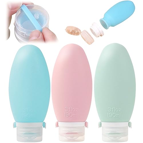 【2024年まっぷる掲載】 トラベルボトル シャンプーボトル 旅行用 『たった20秒で瞬間つめかえ』 トラベルセット 詰め替えボトル [TAYOTTE] (90ml3個セット, パステルカラー漏れ防止バンド付)の商品画像（Amazon）