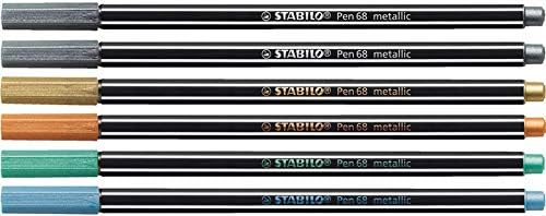 STABILO Metallic Premium Felt Tip Pen Pen 68 Metallic - Tin of 6 - Assorted Colours