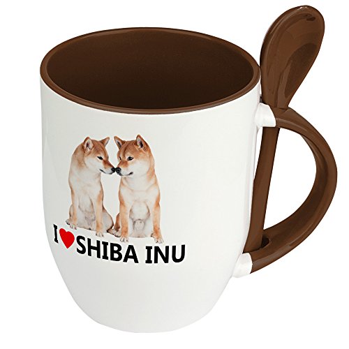digital print Hundetasse Shiba Inu - Löffel-Tasse mit Hundebild Shiba Inu - Becher, Kaffeetasse, Kaffeebecher, Mug - Braun