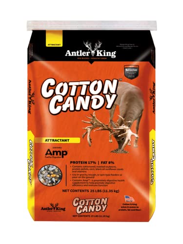 Antler King Cotton Candy New Formula Deer Attractant, 25 lb Bag Cottonseed Based Food Attractant Mix, Higher Protein, Fat and Fiber Content for Growing Healthy Deer and Big Bucks