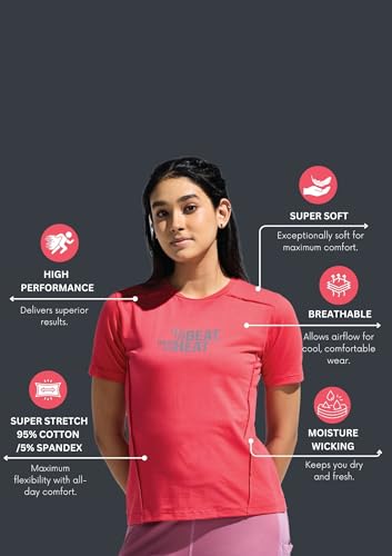 Image of Women's Soft Feel Round Neck Basic Moisture Wicking T-Shirt with Reflective Print | Super Stretchable T-Shirt for Girls | Women Light Weight Tshirt | Yoga Tshirt for Women