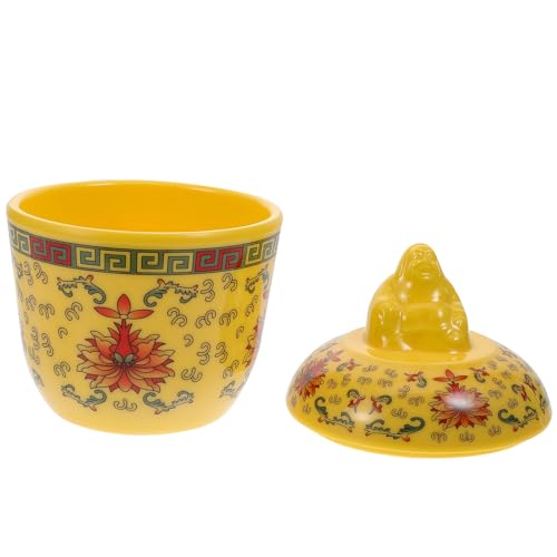 HOODANCOS Tazón de Sopa de Cerámica con Tapa Amarilla, Juego para Guisar y Servir, Resistente y Seguro, Adecuado para Cocina y Restaurante, Taza de Sopa Humeante para Estofados y Platos