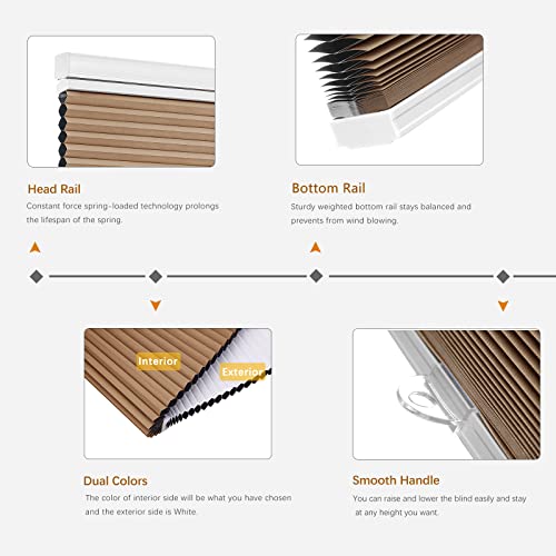 Changshade Blackout Cellular Shades Cordless, Top Down Bottom Up Window Blinds, 1.5'' Single Cell Pleated Blinds, Room Darkening Honeycomb Shades, 29" W X 72" H, Light Brown, Cel29Lb72E #TOP2